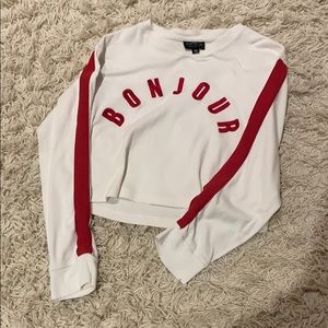 Bonjour white long sleeve with red sleeve lines